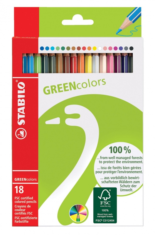 STABILO Crayon de couleur GREENcolors, étui carton de 18 - Accessoires  loisirs créatifs