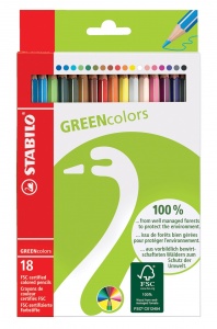 STABILO Crayon de couleur GREENcolors, étui carton de 18