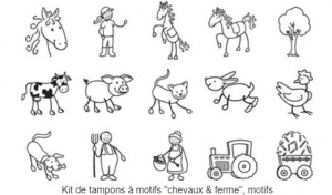 HEYDA Kit de tampons à motif 'chevaux & ferme', boîte ronde